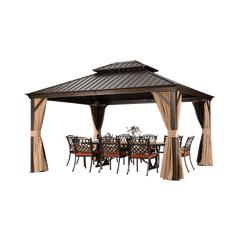 SummerBella 12' x 14' Bronze Hardtop Gazebo With Khaki Curtains