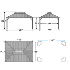 SummerBella 12' x 14' Bronze Hardtop Gazebo with Navy Blue Curtains