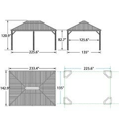 SummerBella 12' x 20' Bronze Hardtop Gazebo With Navy Blue Curtains