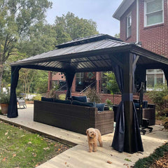 SummerBella 12' x 16' Bronze Hardtop Gazebo With Navy Blue Curtains