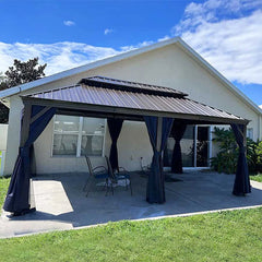 SummerBella 12' x 20' Bronze Hardtop Gazebo With Navy Blue Curtains