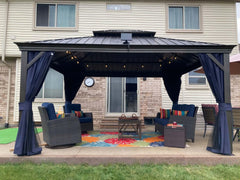 SummerBella 12' x 14' Bronze Hardtop Gazebo with Navy Blue Curtains