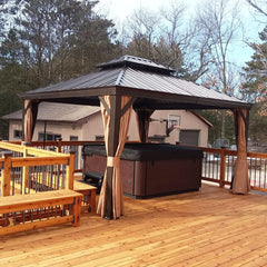 SummerBella 12' x 14' Bronze Hardtop Gazebo With Khaki Curtains