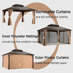 SummerBella 12' x 14' Bronze Hardtop Gazebo With Khaki Curtains