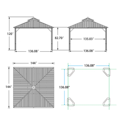 SummerBella 12' x 12' Bronze Hardtop Gazebo with Balls