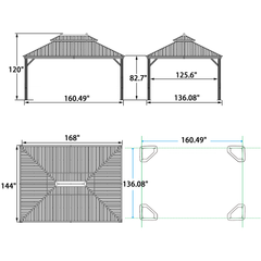 SummerBella 12' x 14' Bronze Hardtop Gazebo With Navy-Blue Curtains and balls