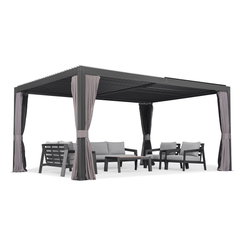 SummerBella 12' X 16' Adjistable Grey Louvered Pergola with Curtains and Netting