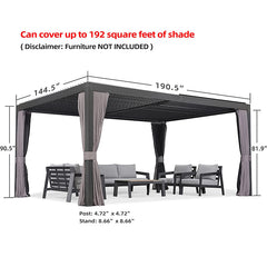 SummerBella 12' X 16' Adjistable Grey Louvered Pergola with Curtains and Netting